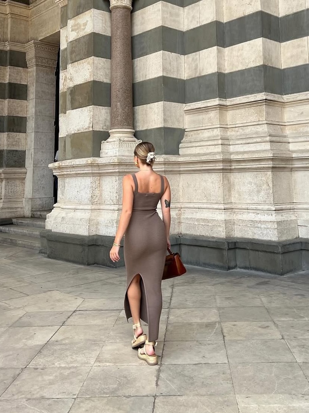 Bershka Taupe Ribbed Tank Dress